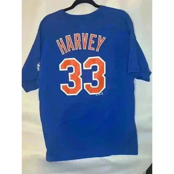 New York Mets Matt Harvey #33 Men's XL Blue T-Shirt 2015 World Series - Picture 2 of 6